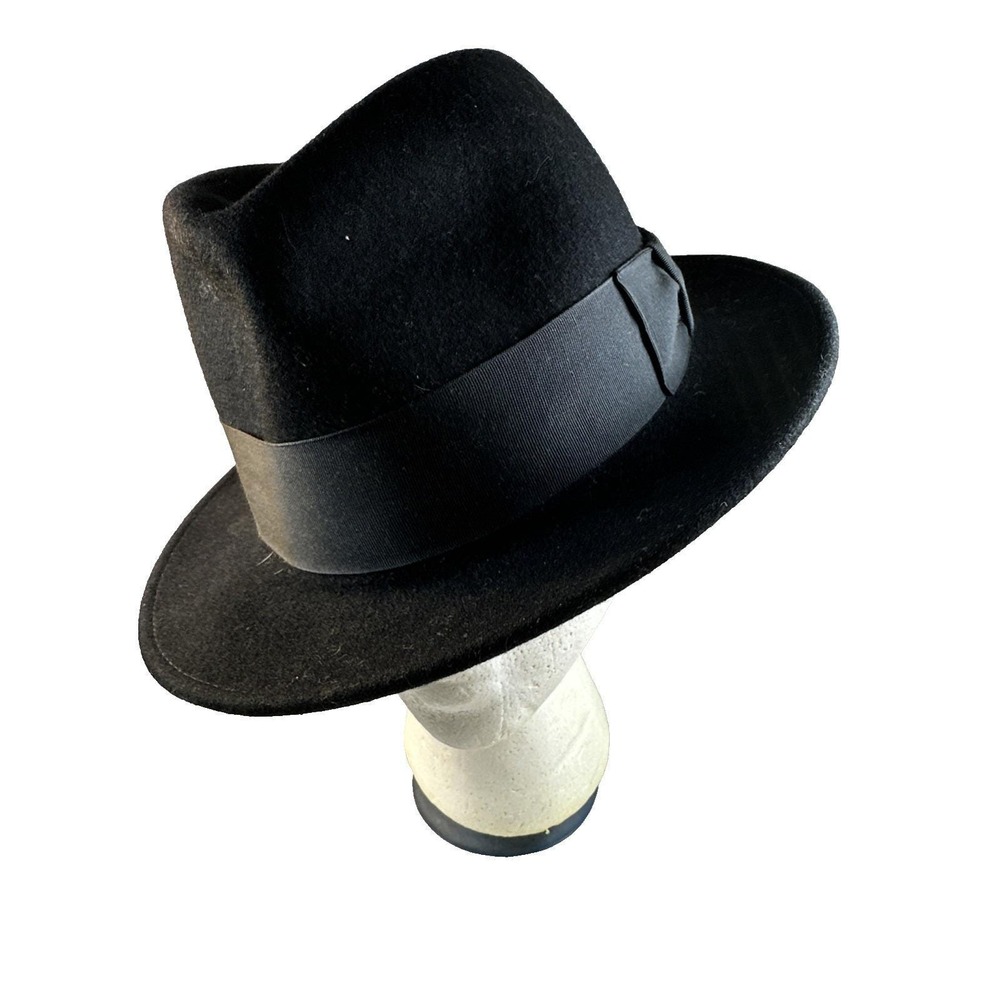 Vintage Timely Fashion by Park Royal Brand Mens Black Pure Wool Fedora 7 1/2